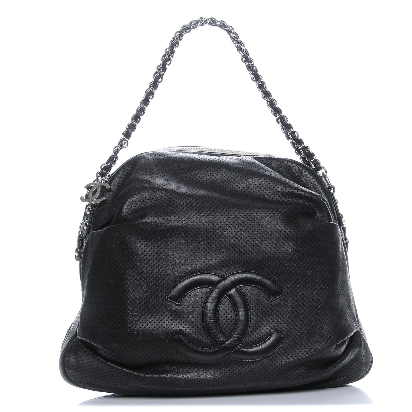 Lambskin Perforated Baseball Spirit Ligne Bag Black