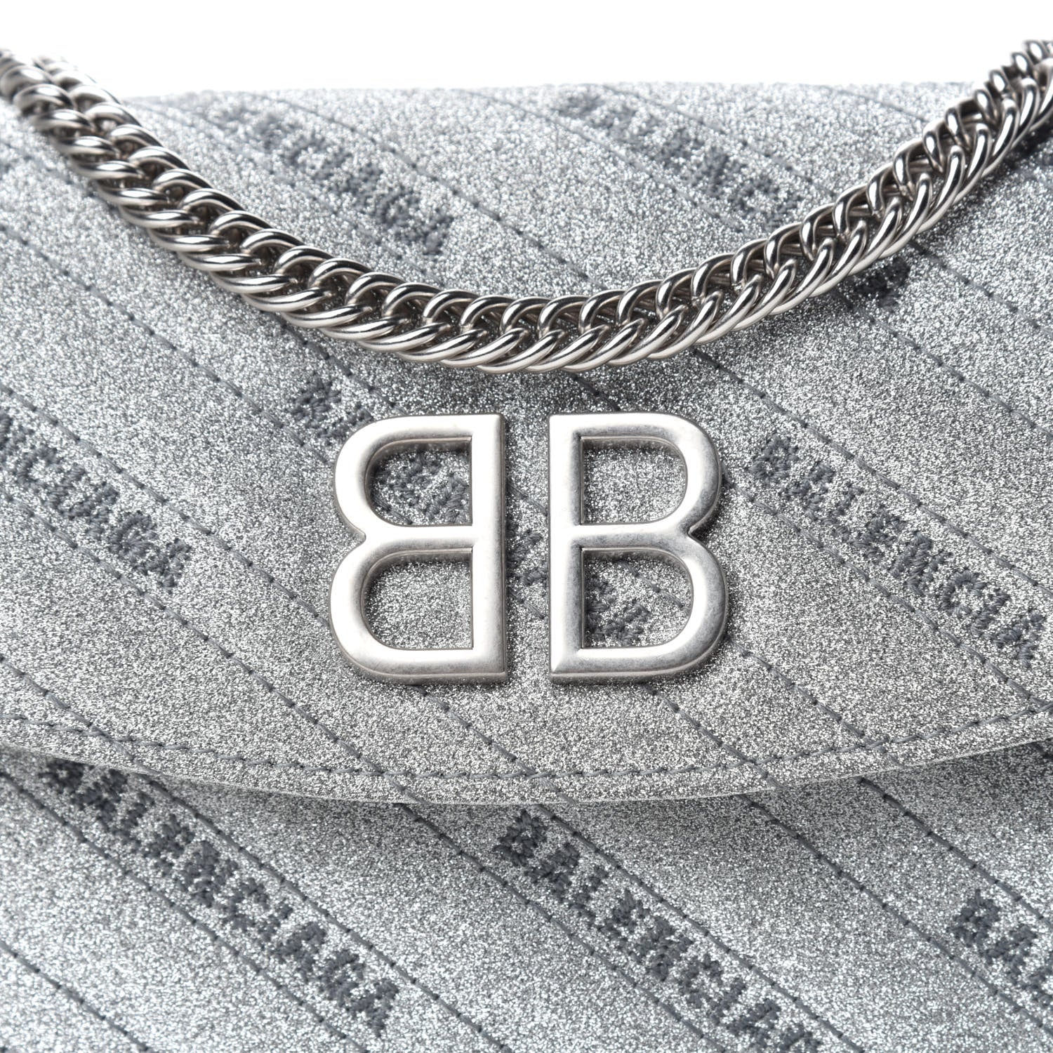 Balenciaga Glitter Logo Matelasse BB Wallet On Chain Silver 9 of 9