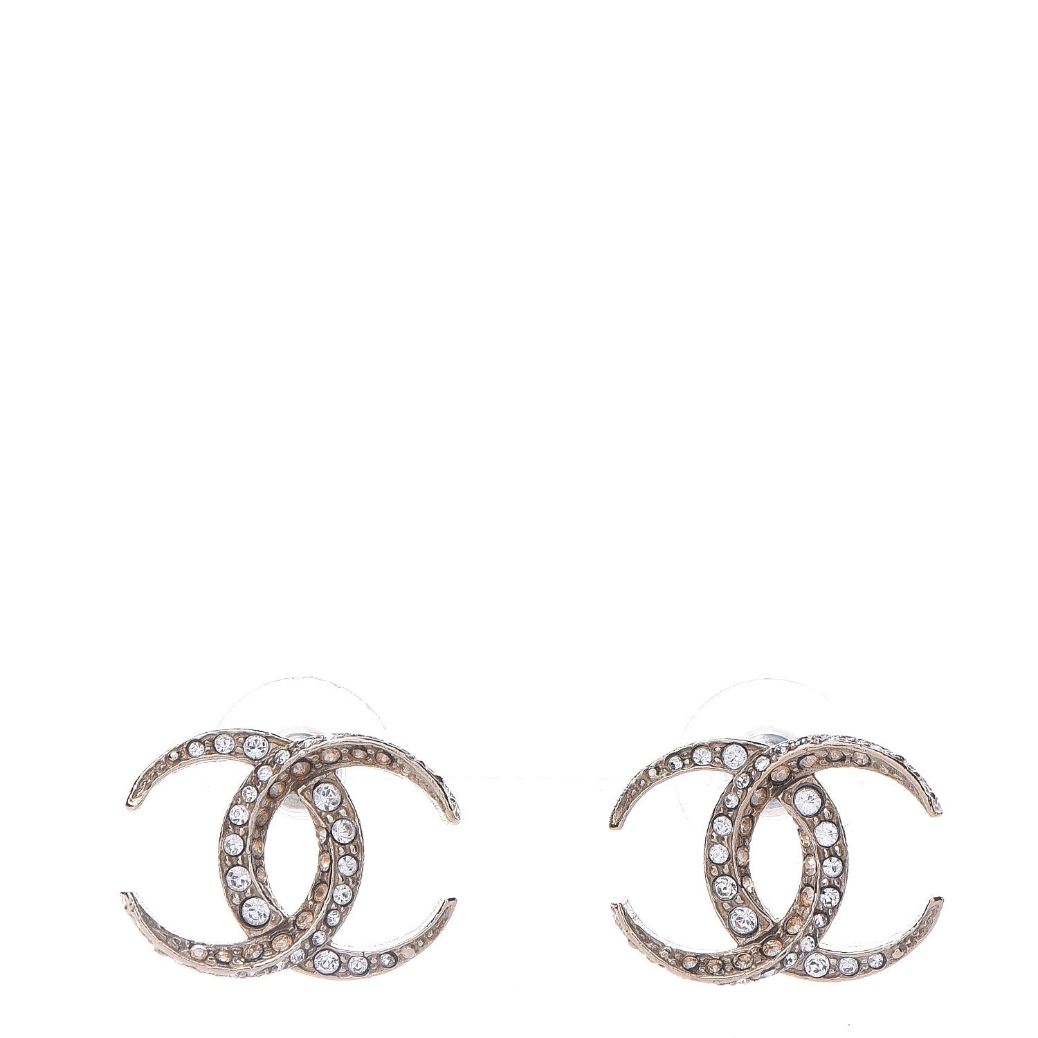 Chanel Crystal CC Moon Earrings Gold 1 of 5