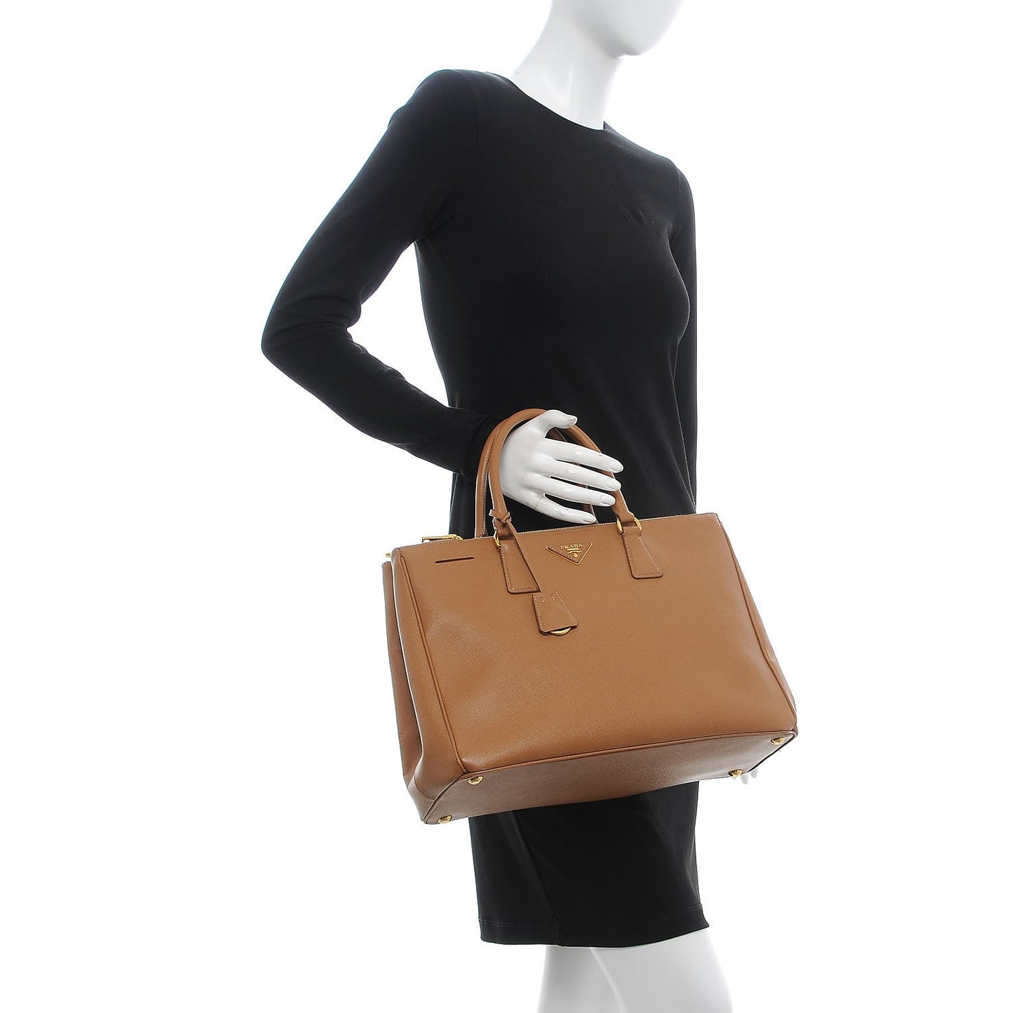 Saffiano Large Galleria Double Zip Tote Caramel