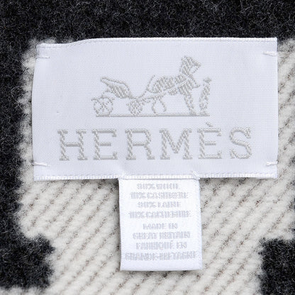 Hermes Wool Cashmere New Classic Avalon Blanket Ecru Gris Fonce 2 of 4
