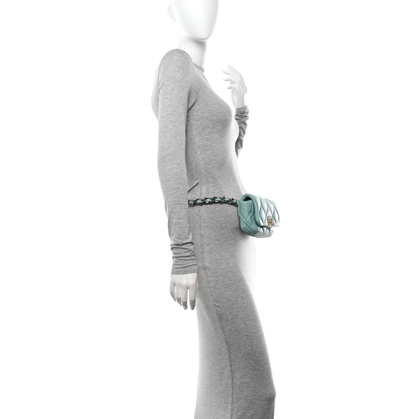 Lambskin Quilted Chanel 19 Waist Bag Light Blue