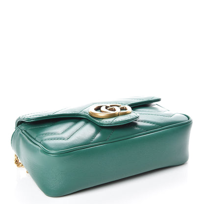 Gucci Calfskin Matelasse Super Mini GG Marmont Shoulder Bag Emerald Green 4 of 10