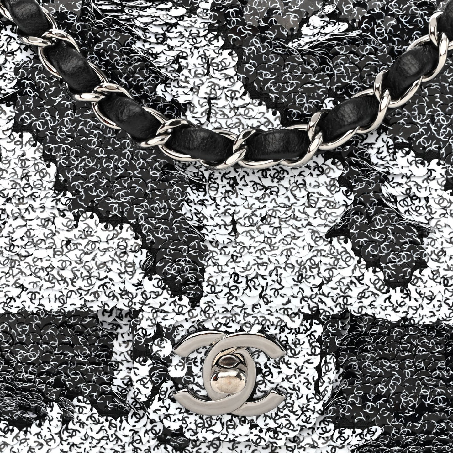 Sequin CC Logo Small Single Flap White Black