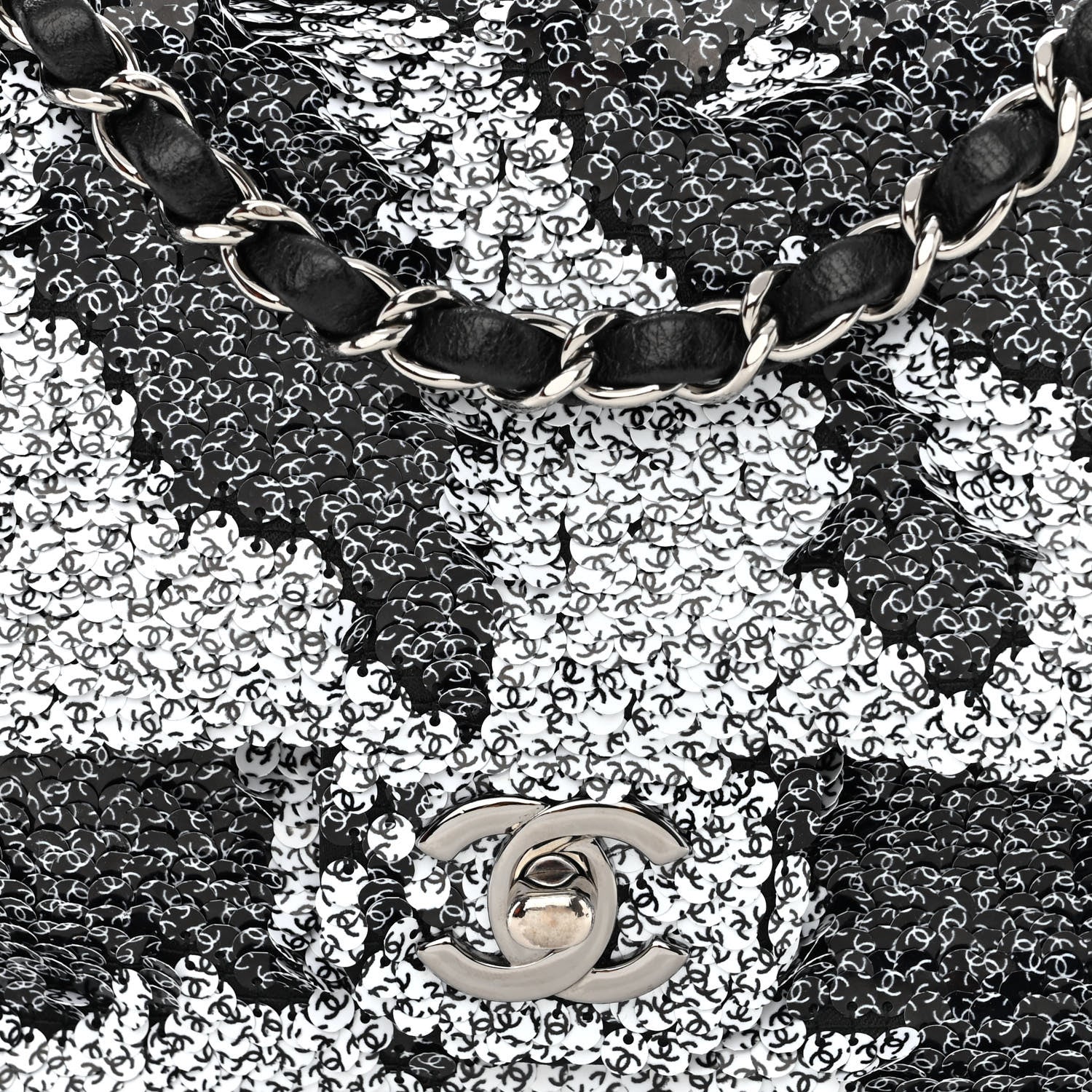 Chanel Sequin CC Logo Small Single Flap White Black 8 of 10