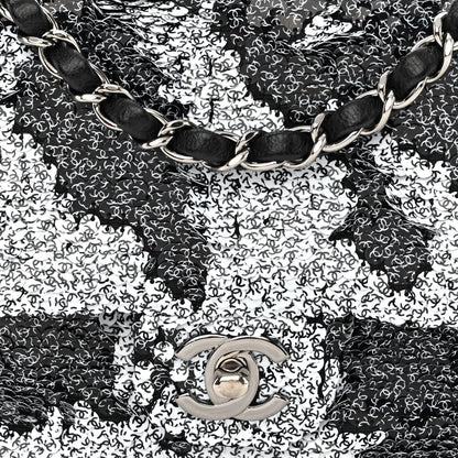 Chanel Sequin CC Logo Small Single Flap White Black 8 of 10