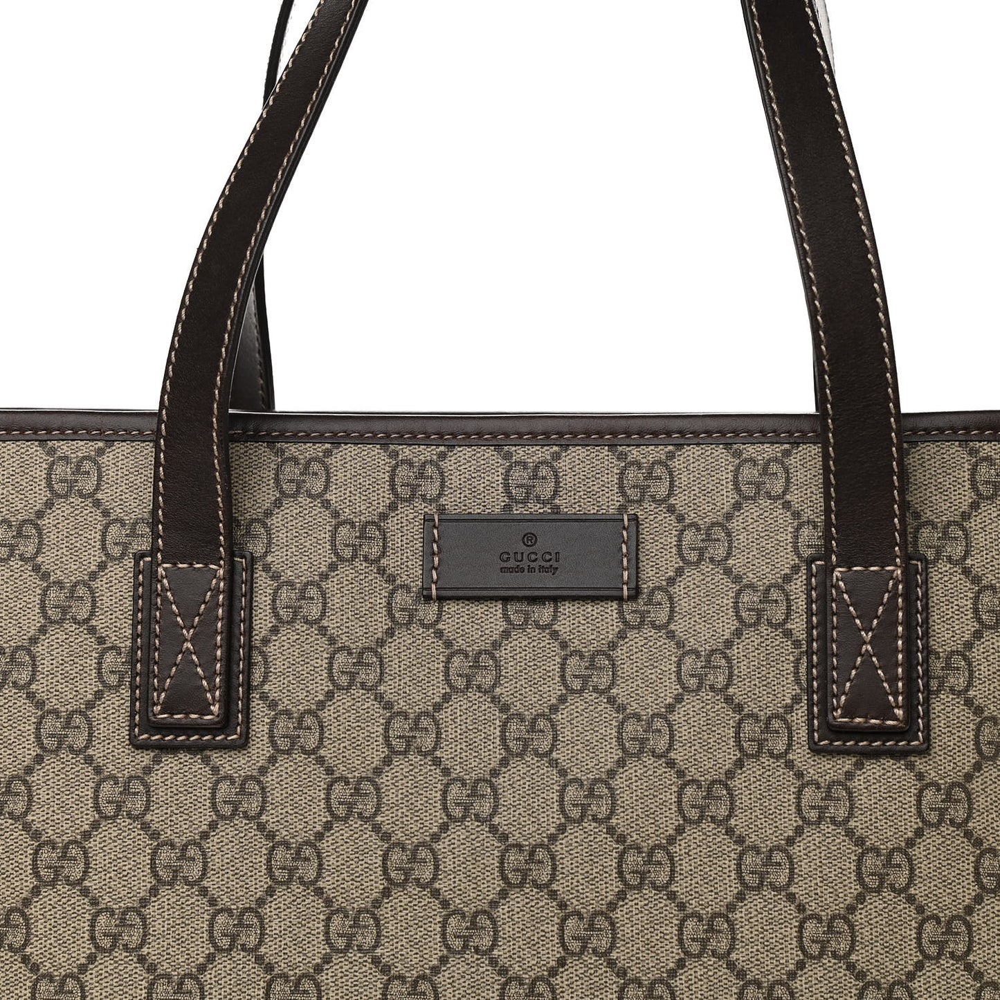 GG Supreme Monogram Medium Zippered Shopping Tote Dark Brown