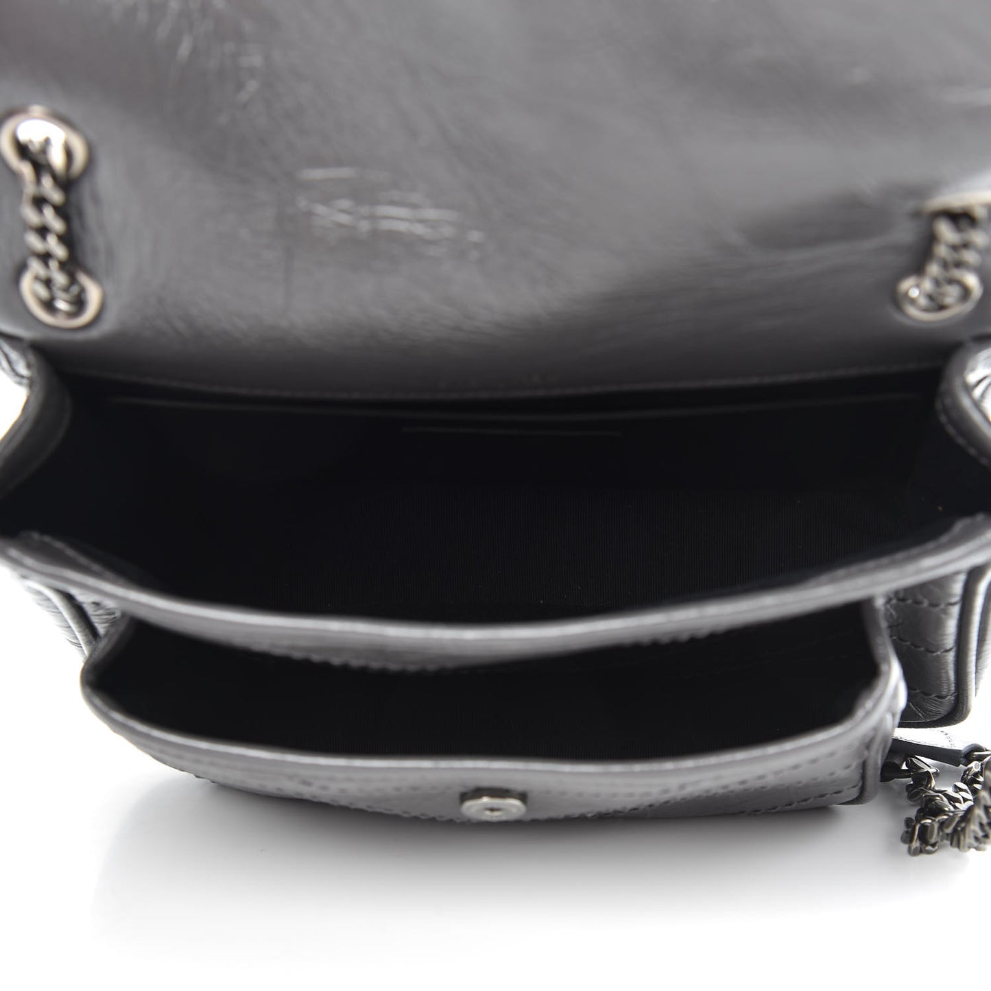 Crinkled Calfskin Matelasse Monogram Baby Niki Chain Satchel Storm