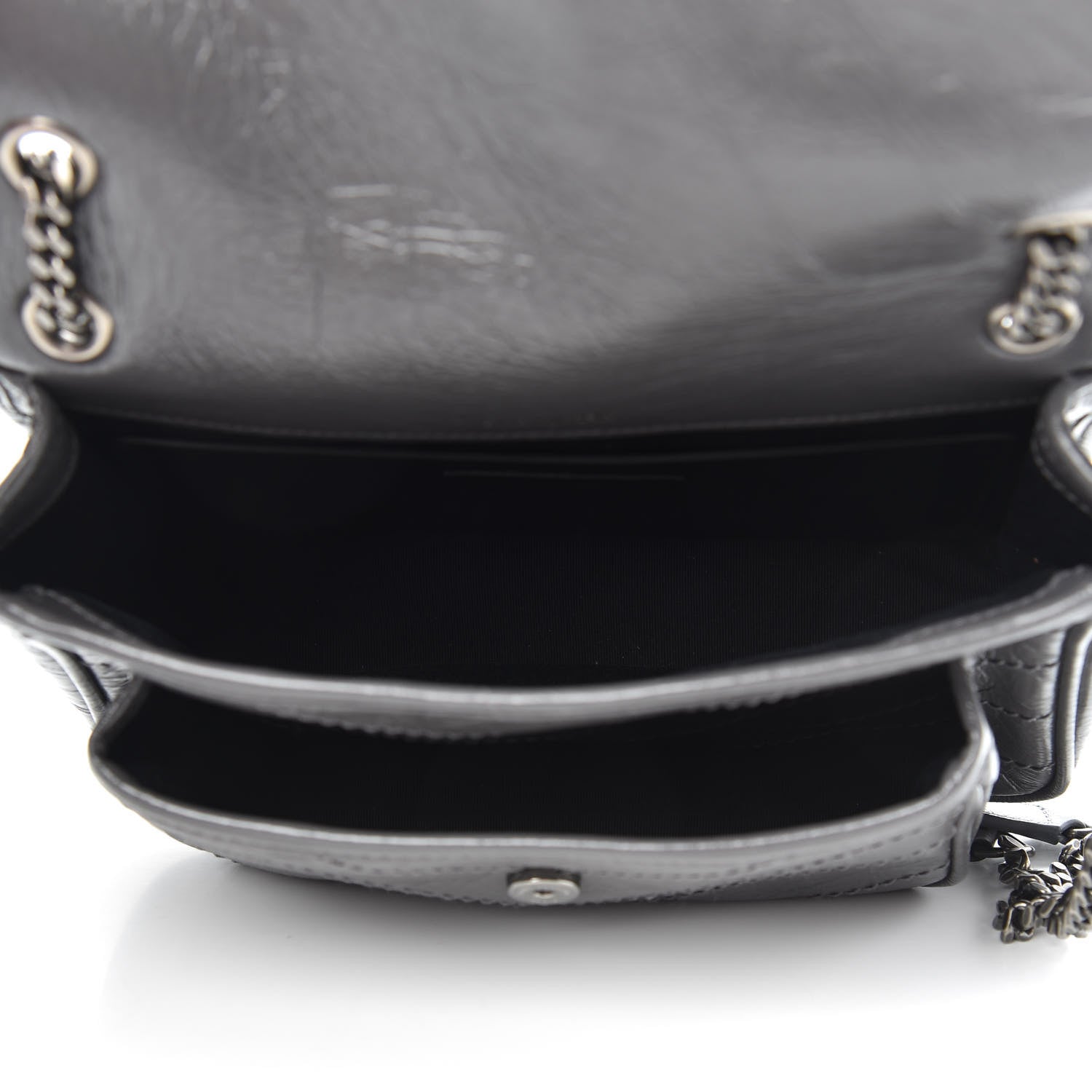 Saint Laurent Crinkled Calfskin Matelasse Monogram Baby Niki Chain Satchel Storm 5 of 11