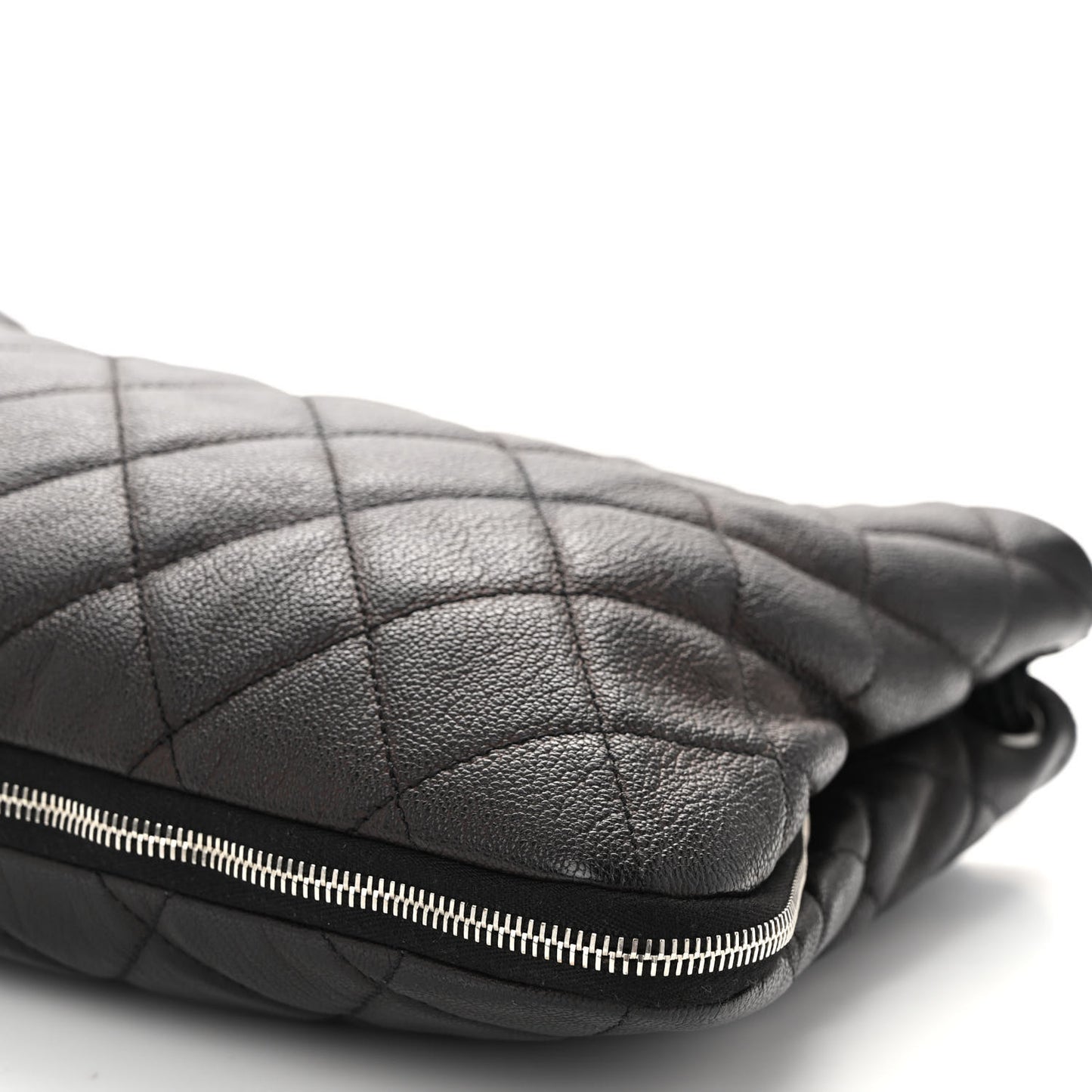 Calfskin Quilted Expandable Zip Shoulder Bag Black