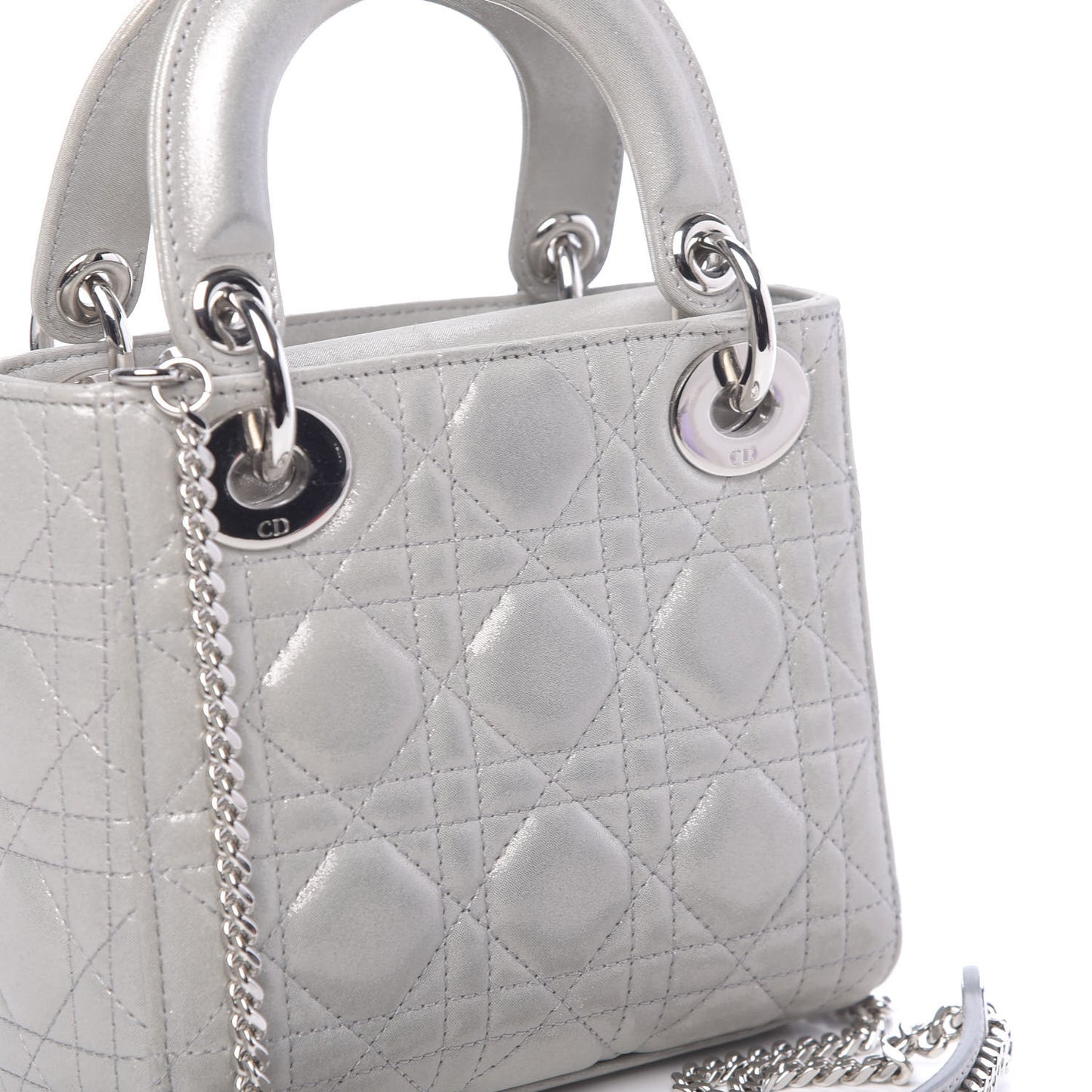 Metallic Lambskin Cannage Mini Lady Dior Silver