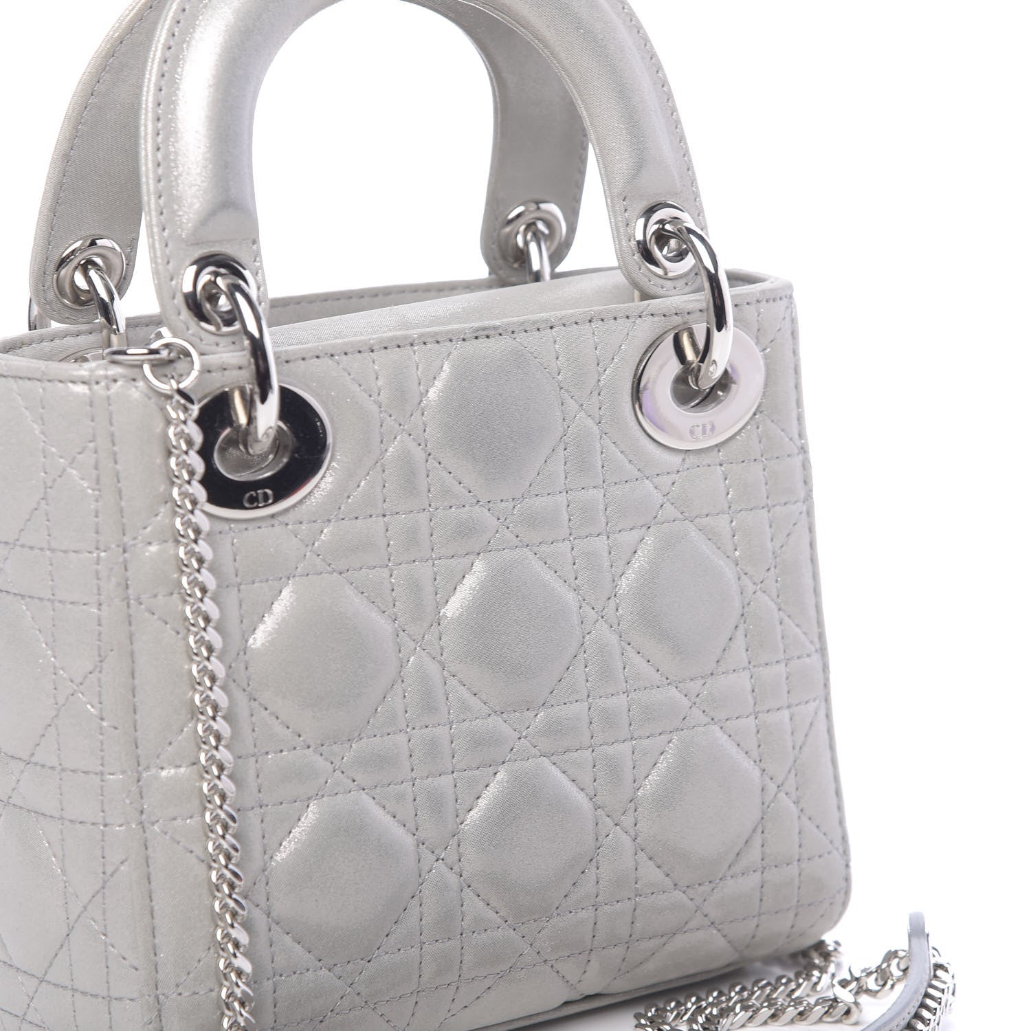 Christian Dior Metallic Lambskin Cannage Mini Lady Dior Silver 10 of 10