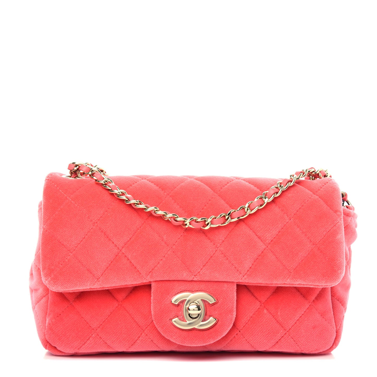 Velvet Quilted Mini Rectangular Pearl Crush Flap Coral