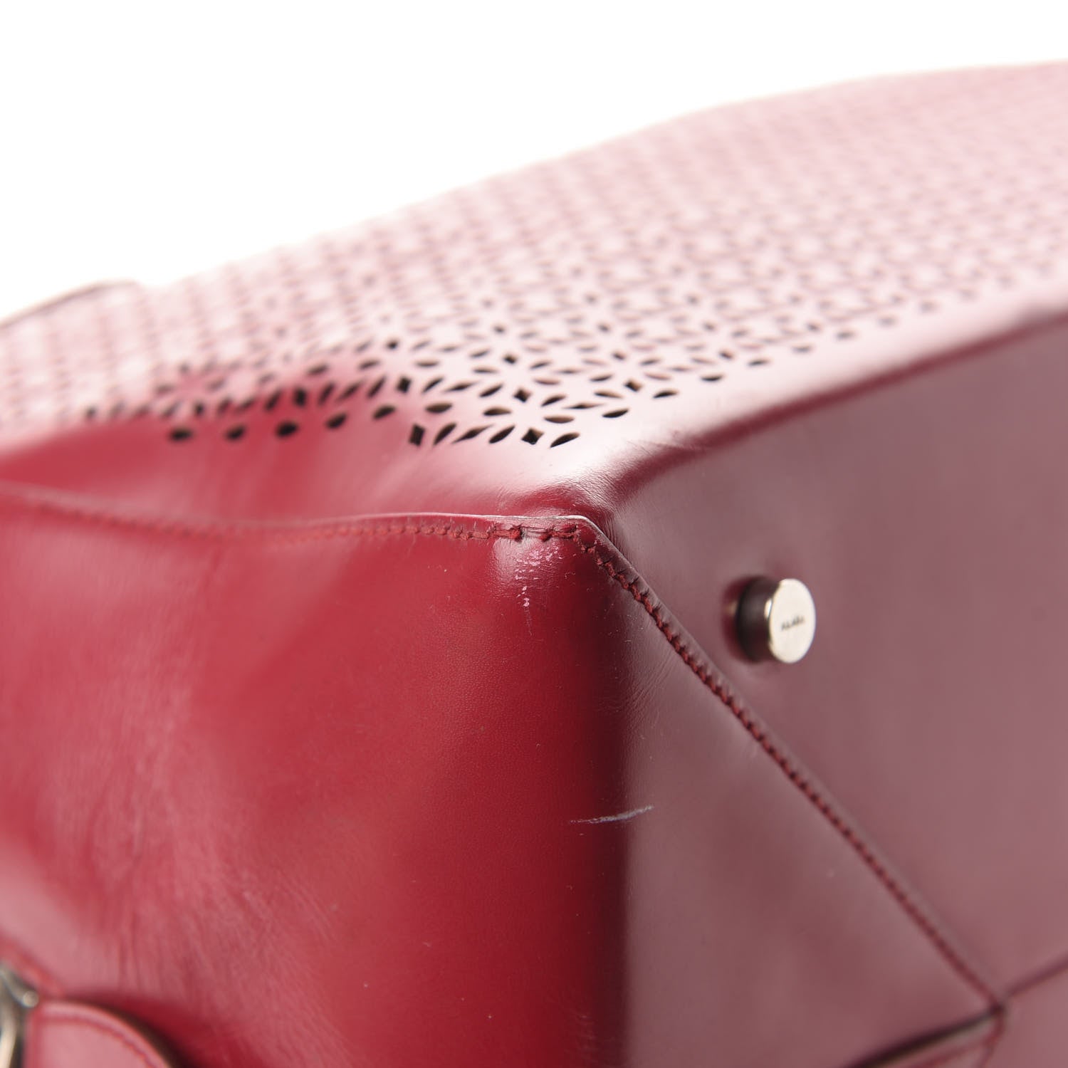 Alaia Calfskin Lux Laser Cut Tote Red 14 of 18