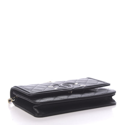 Chanel Caviar Quilted CC Filigree Wallet On Chain WOC Black 4 of 12