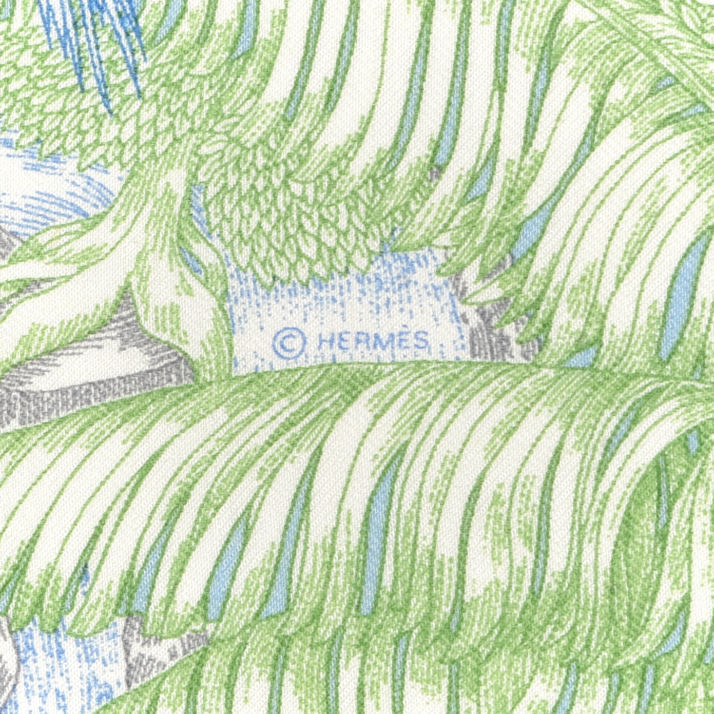 Hermes Cashmere Silk Faubourg Tropical Shawl 140 White Vert Bleu 4 of 5