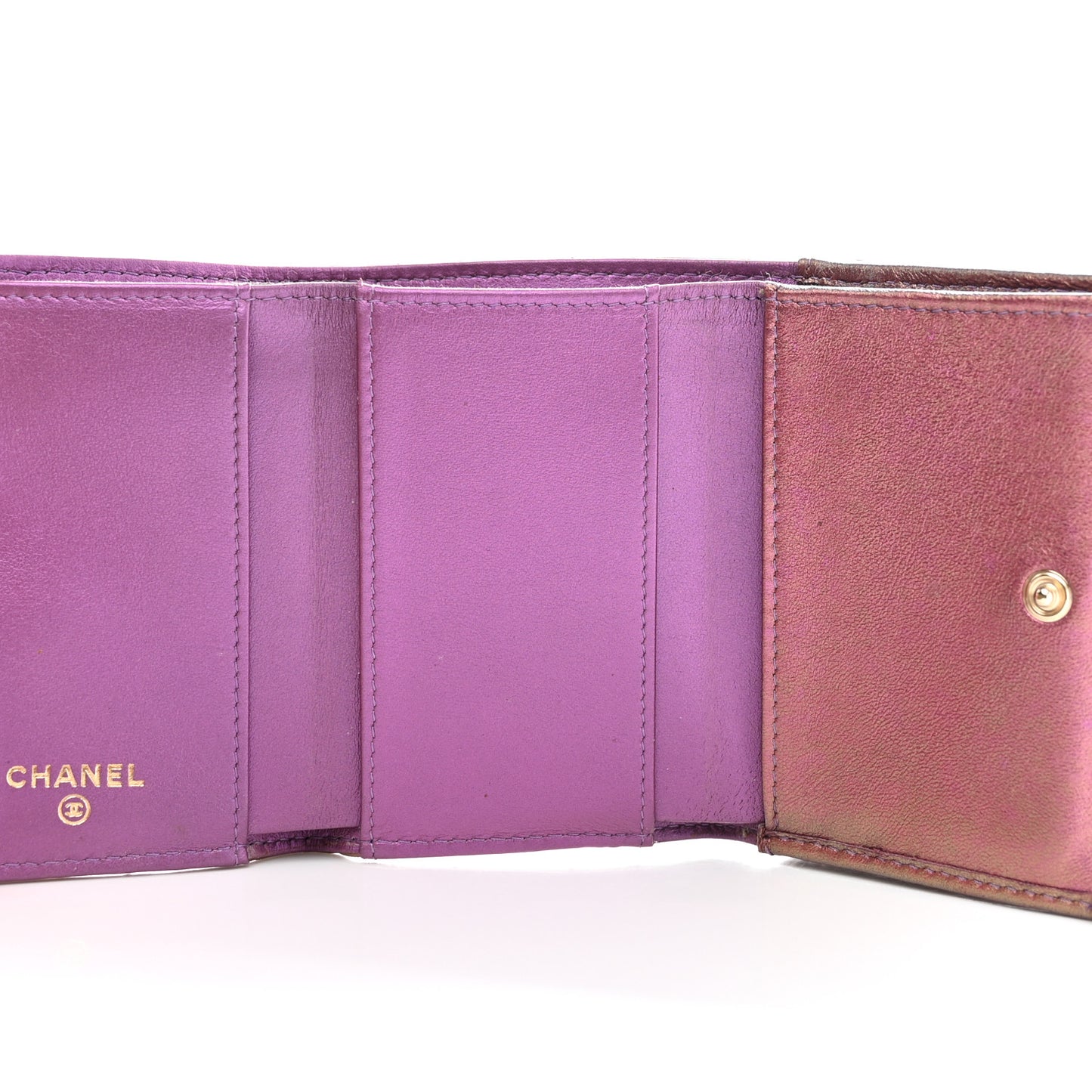 Iridescent Lambskin Quilted Double Flap Wallet Purple