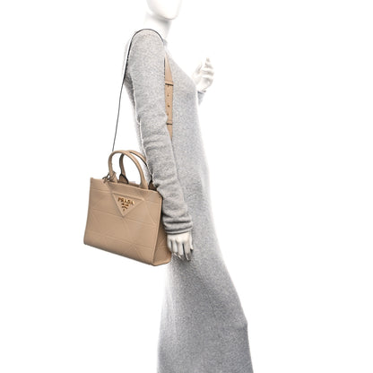 Prada Soft Calfskin Triangolo Symbole Embossed Small Tote Sabbia 2 of 10