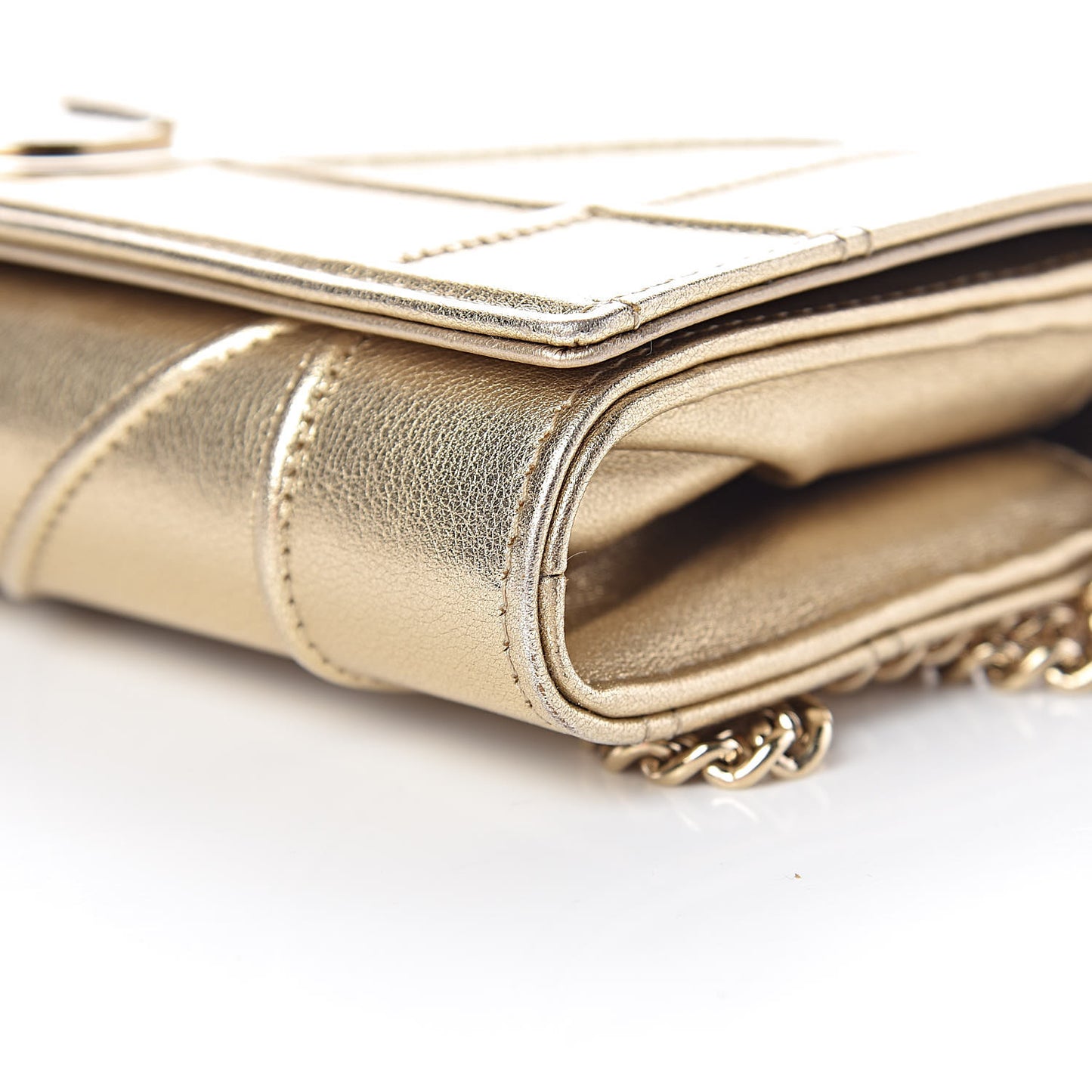Metallic Calfskin Large Diorama Croisiere Chain Wallet Light Gold