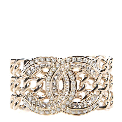 Chanel Crystal Pearl Chain CC Cuff Gold 1 of 3