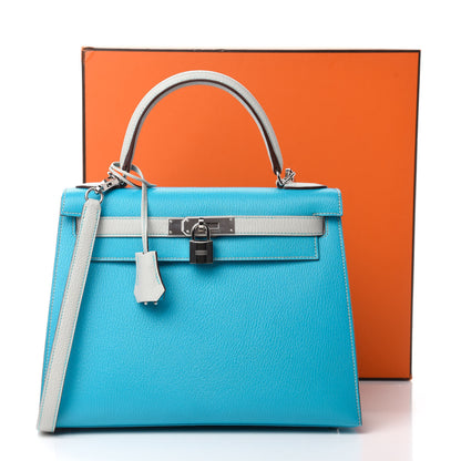 Hermes Chevre Mysore Horseshoe Kelly Sellier 28 Turquoise Gris Perle 11 of 11