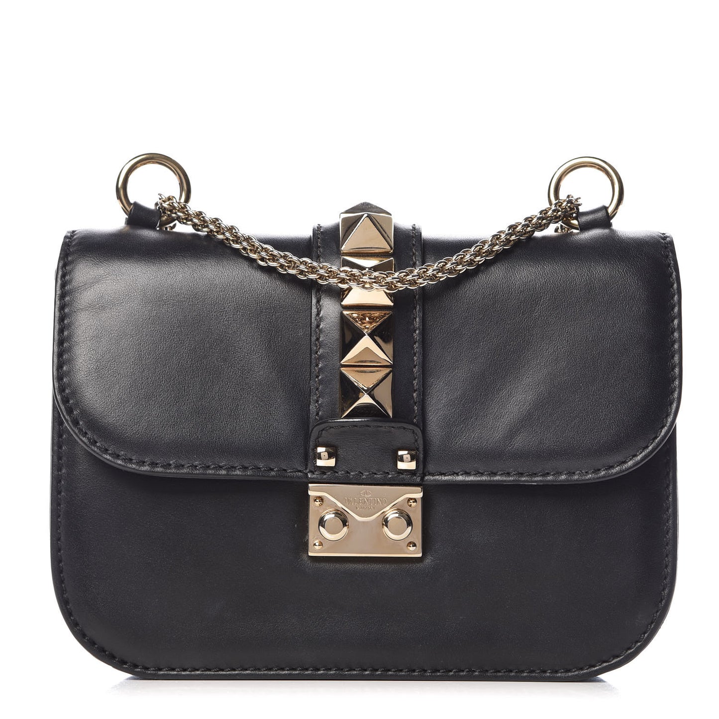 Vitello Small Glam Lock Rockstud Flap Black