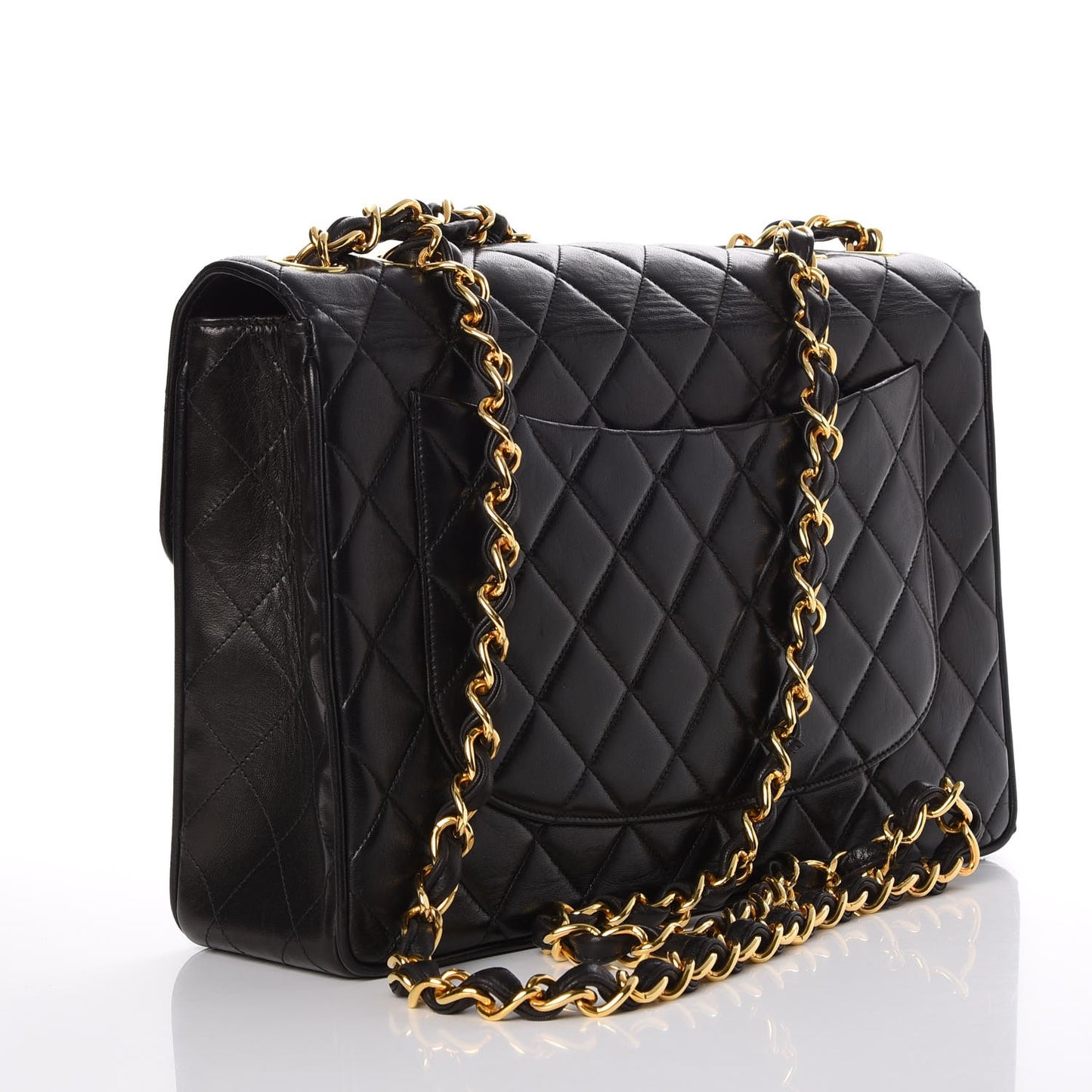 Lambskin Quilted Jumbo Single Flap Black