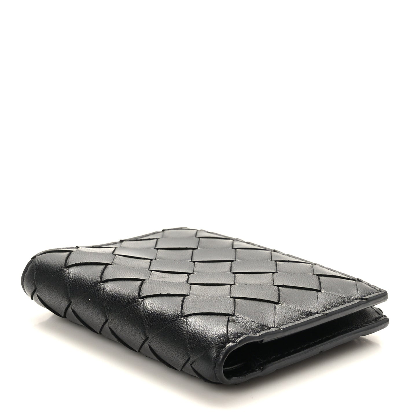Nappa Intrecciato Small Bi-Fold Zip Wallet Black