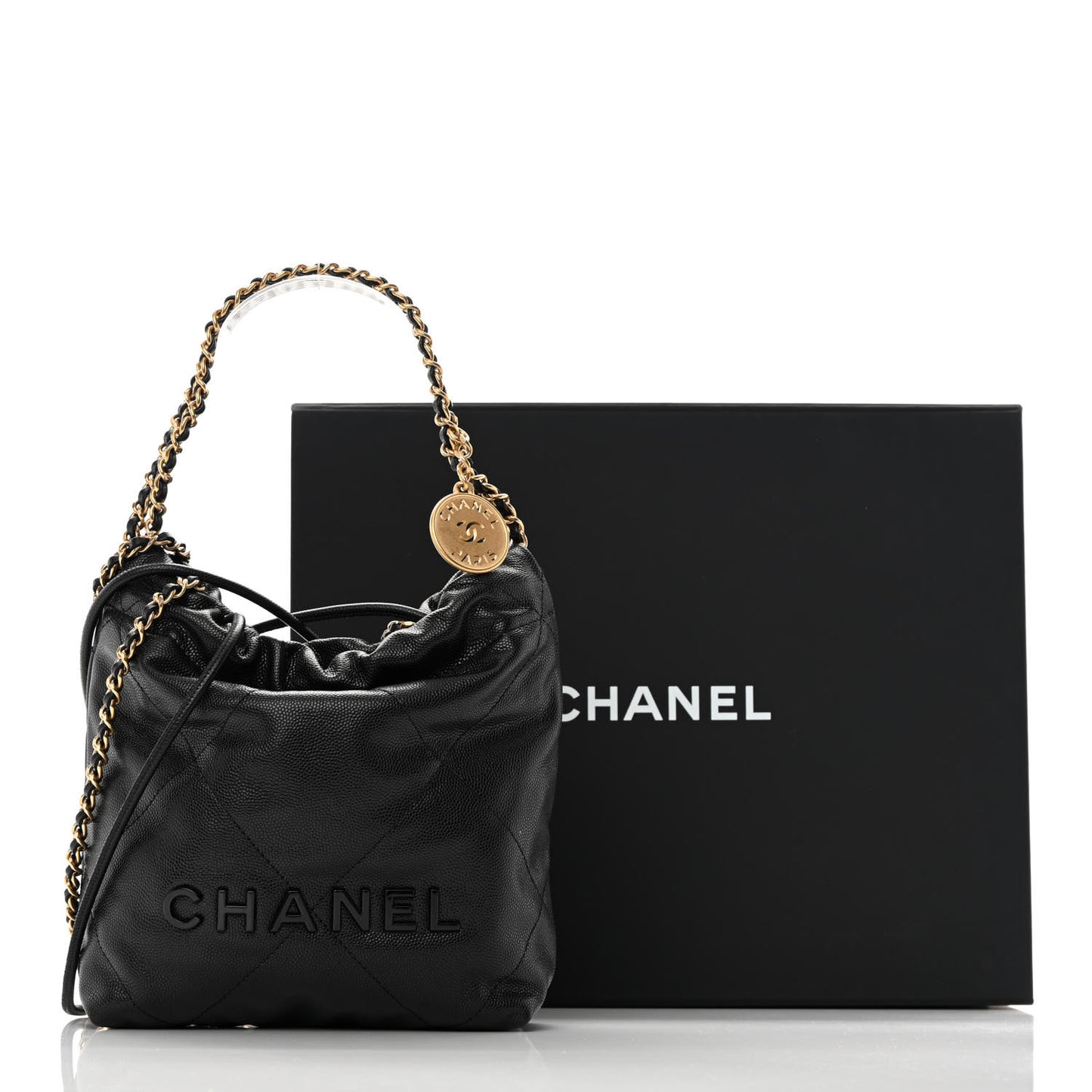 Shiny Caviar Quilted Monochrome Mini Chanel 22 Black