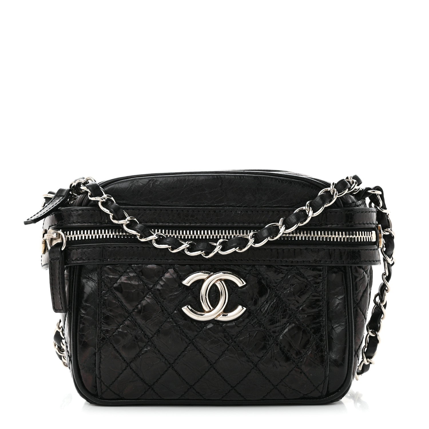 Chanel Glazed Crackled Calfskin Quilted CC Crossbody Black 1 of 10