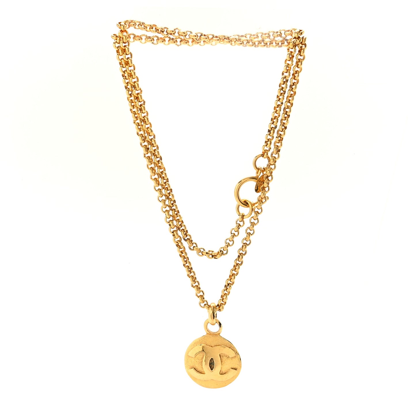 CC Medallion Long Chain Necklace Gold