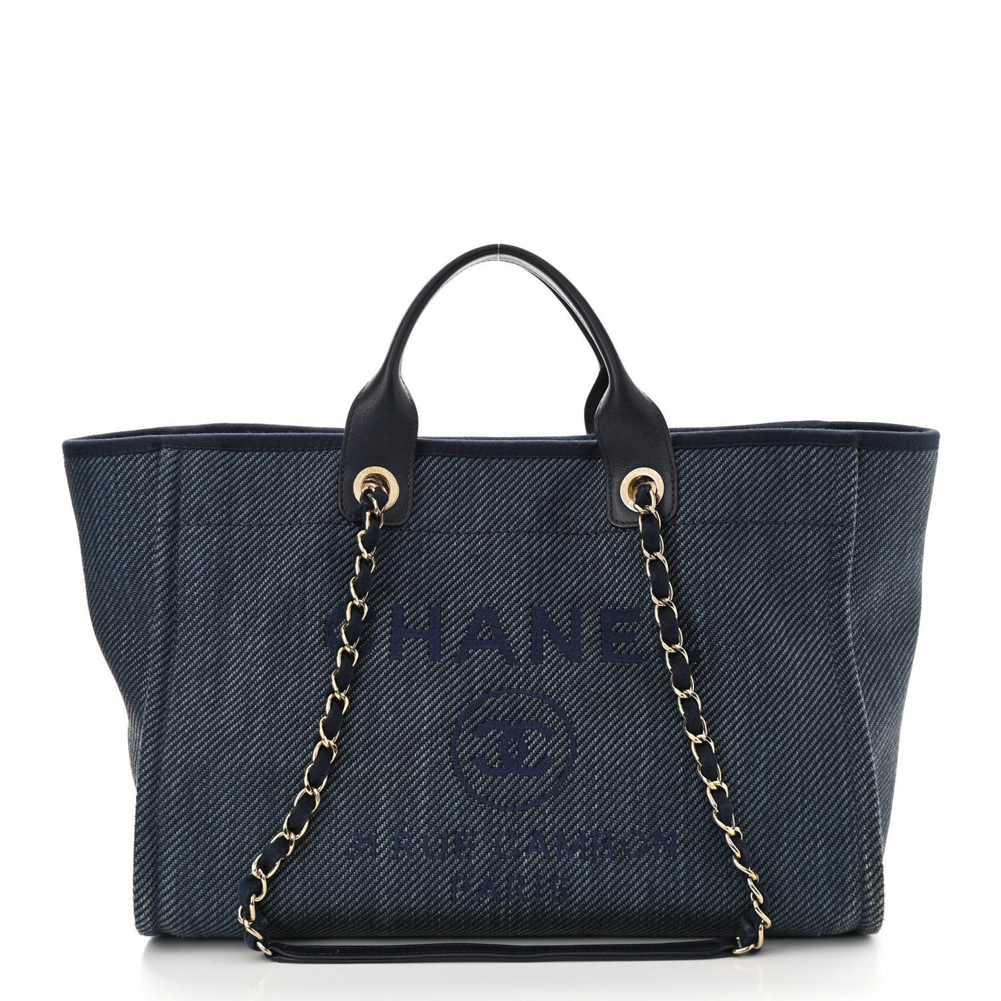Mixed Fibers Calfskin Medium Deauville Tote Navy Blue