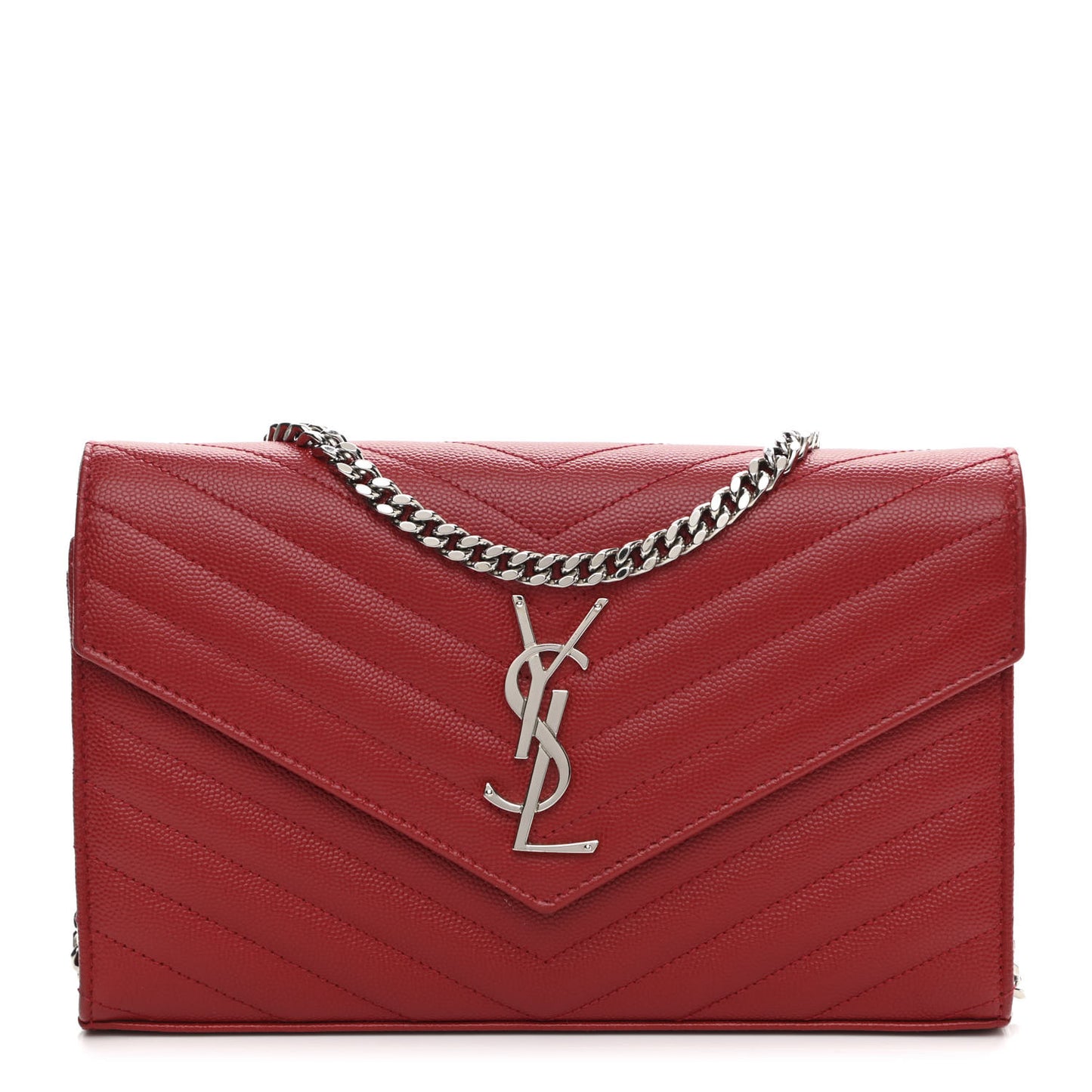 Grain De Poudre Matelasse Chevron Monogram Chain Wallet Red