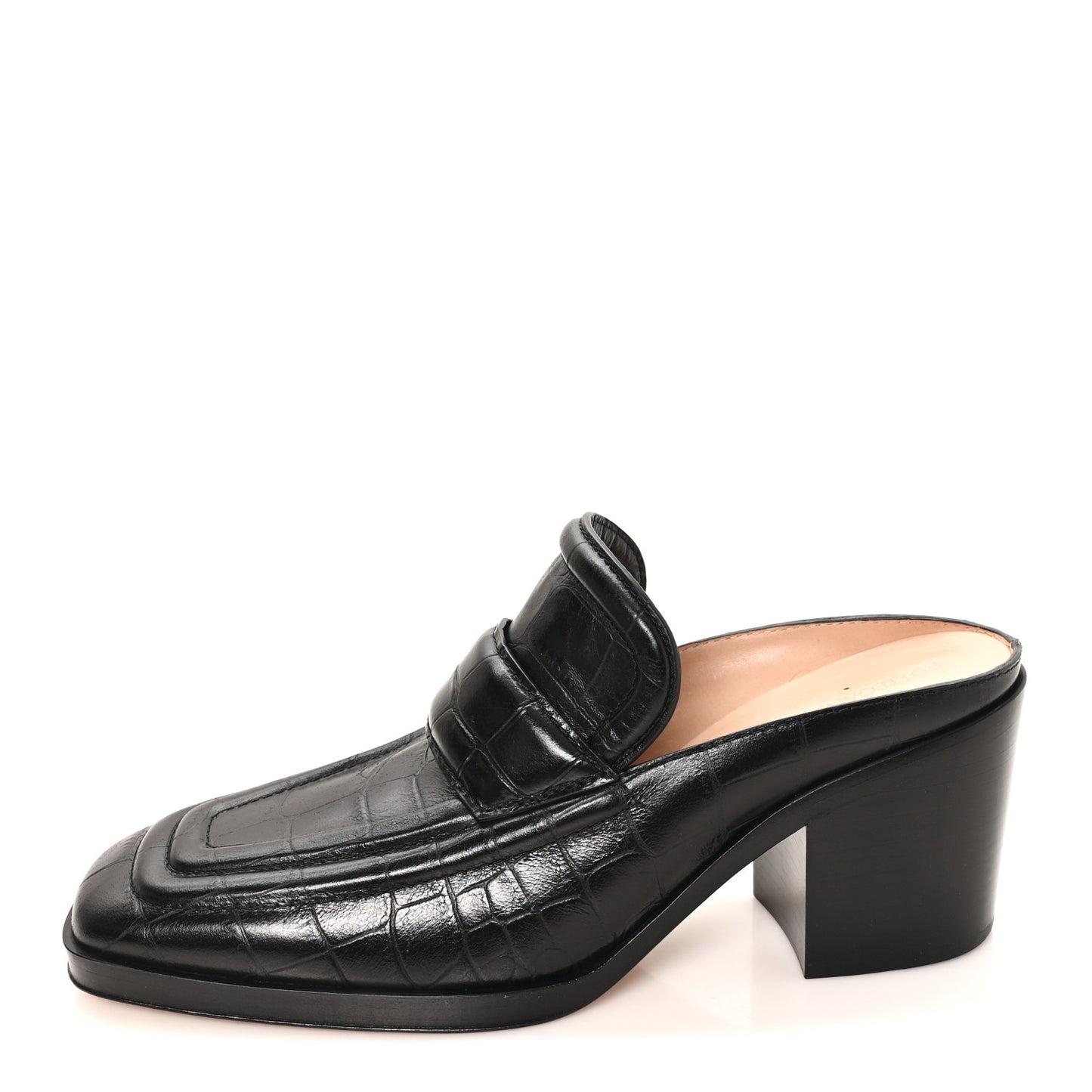 Calfskin Alligator Embossed Mules 39 Black