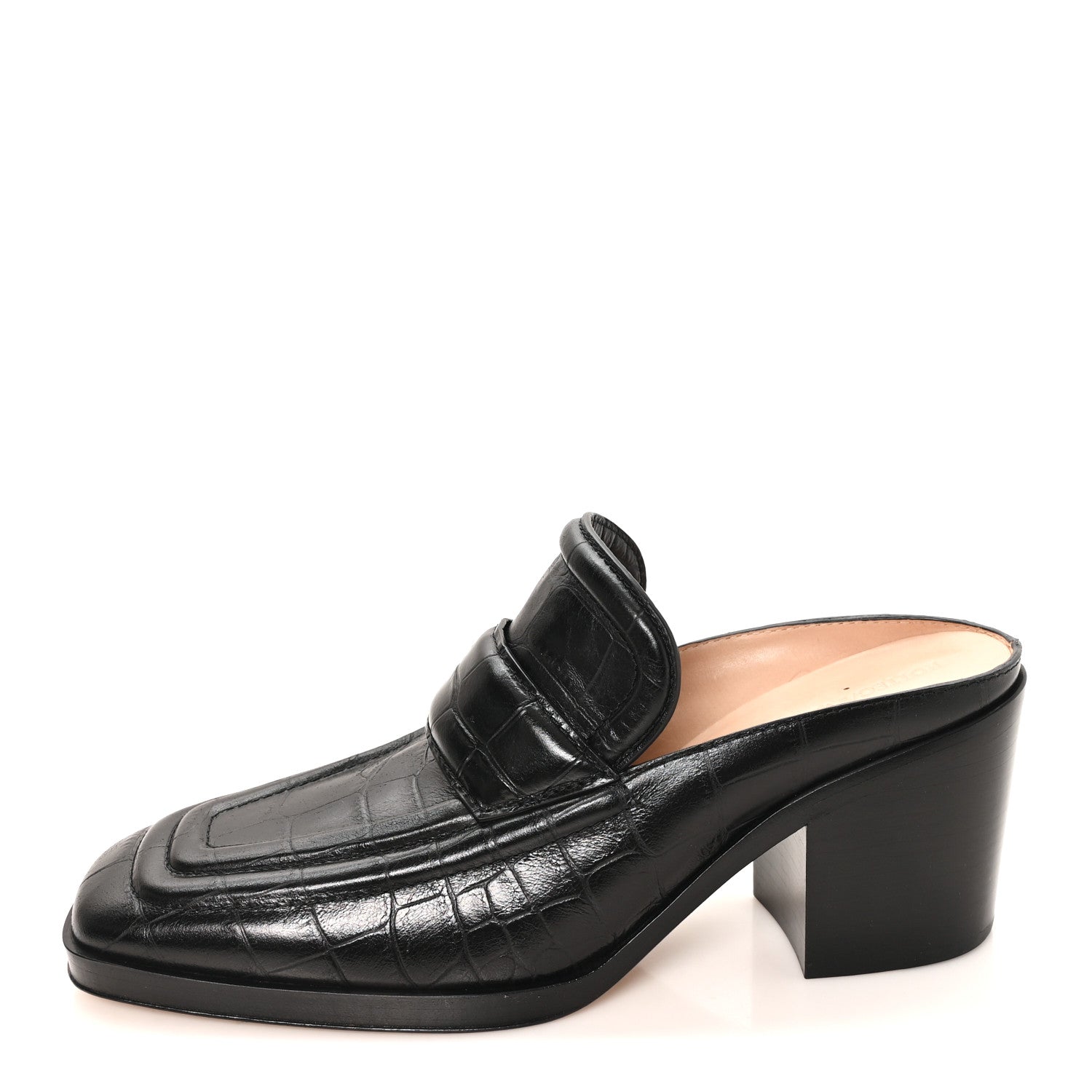 Bottega Veneta Calfskin Alligator Embossed Mules 39 Black 1 of 9