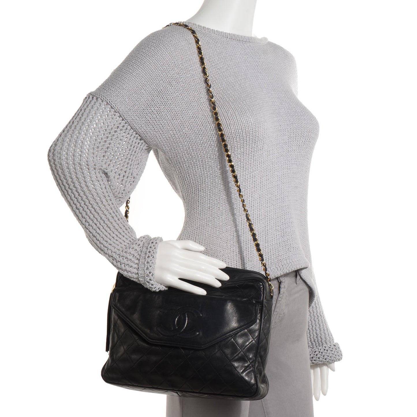 Lambskin Quilted Tassel Camera Case Black