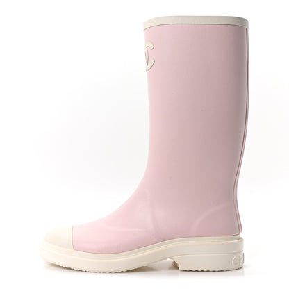 Chanel Caoutchouk CC High Boots 38 Light Pink White 1 of 9