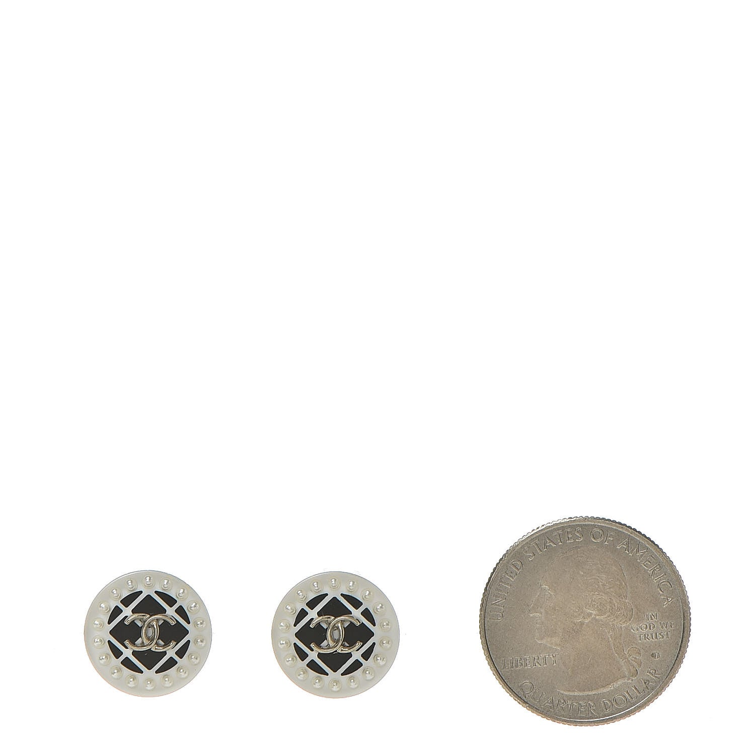 Chanel Resin Pearl CC Earrings White Black 2 of 5