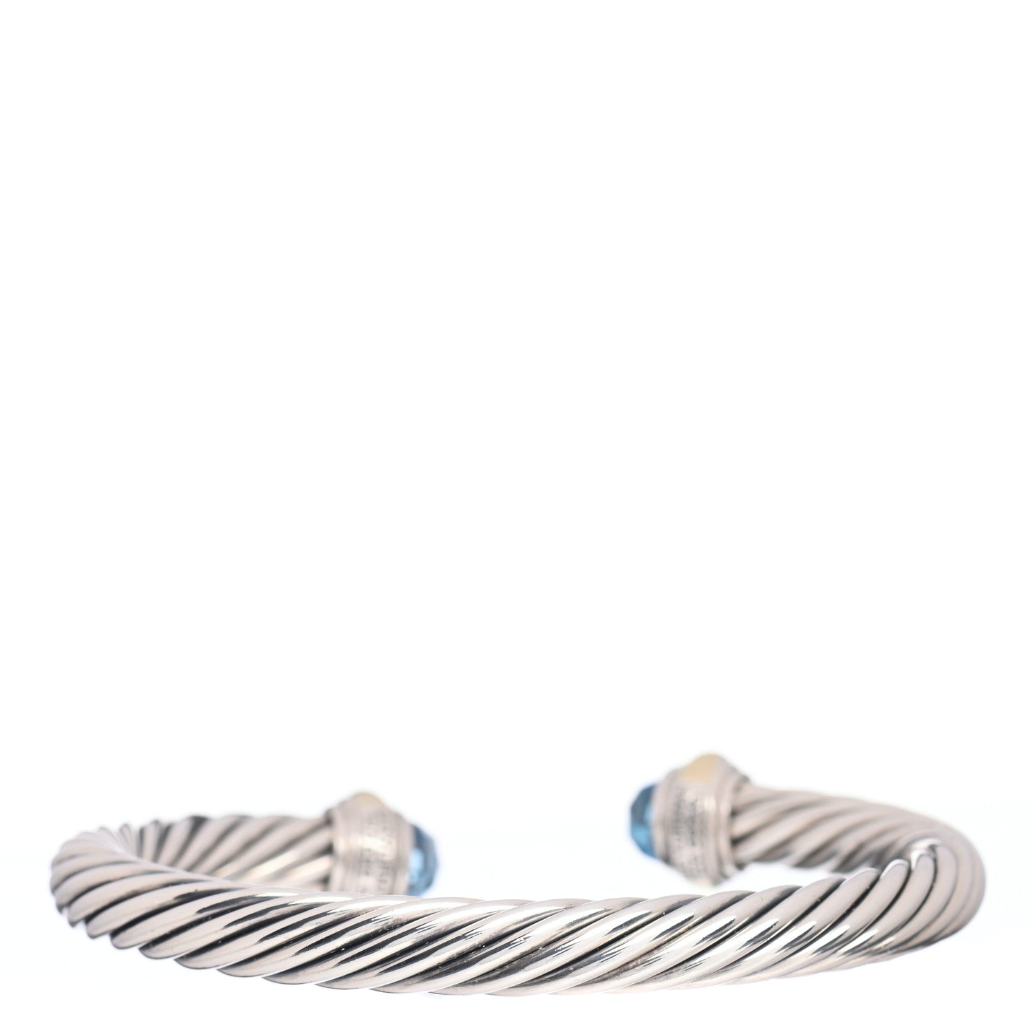 David Yurman Sterling Silver 14K Yellow Gold Blue Topaz 7mm Cable Classics Bracelet 3 of 4