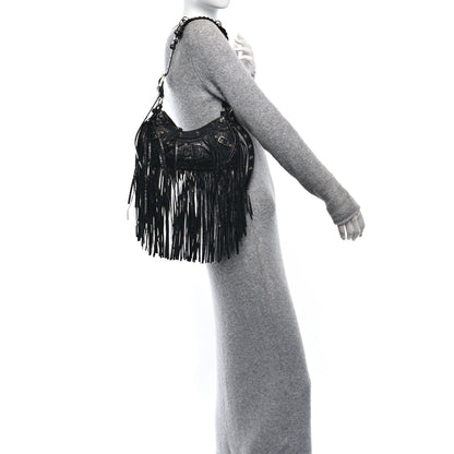 Balenciaga Agneau Arena Le Cagole Fringe Shoulder Bag XS Black 2 of 11