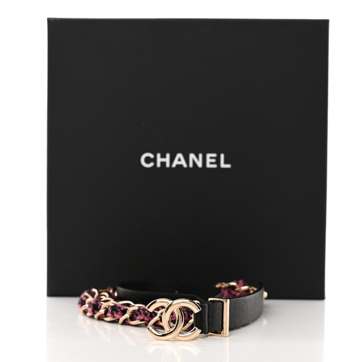 Chanel Calfskin Tweed CC Chain Belt 75 30 Black Pink 9 of 9