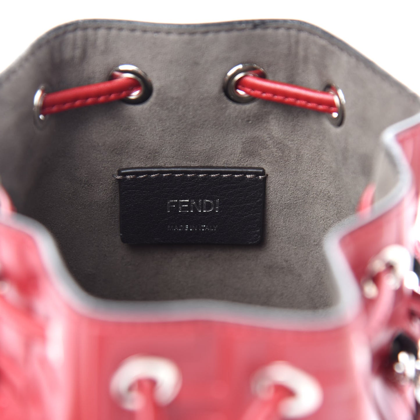 Vitello Liberty F is Fendi FF 1974 Embossed Mini Mon Tresor Bucket Bag Fragola
