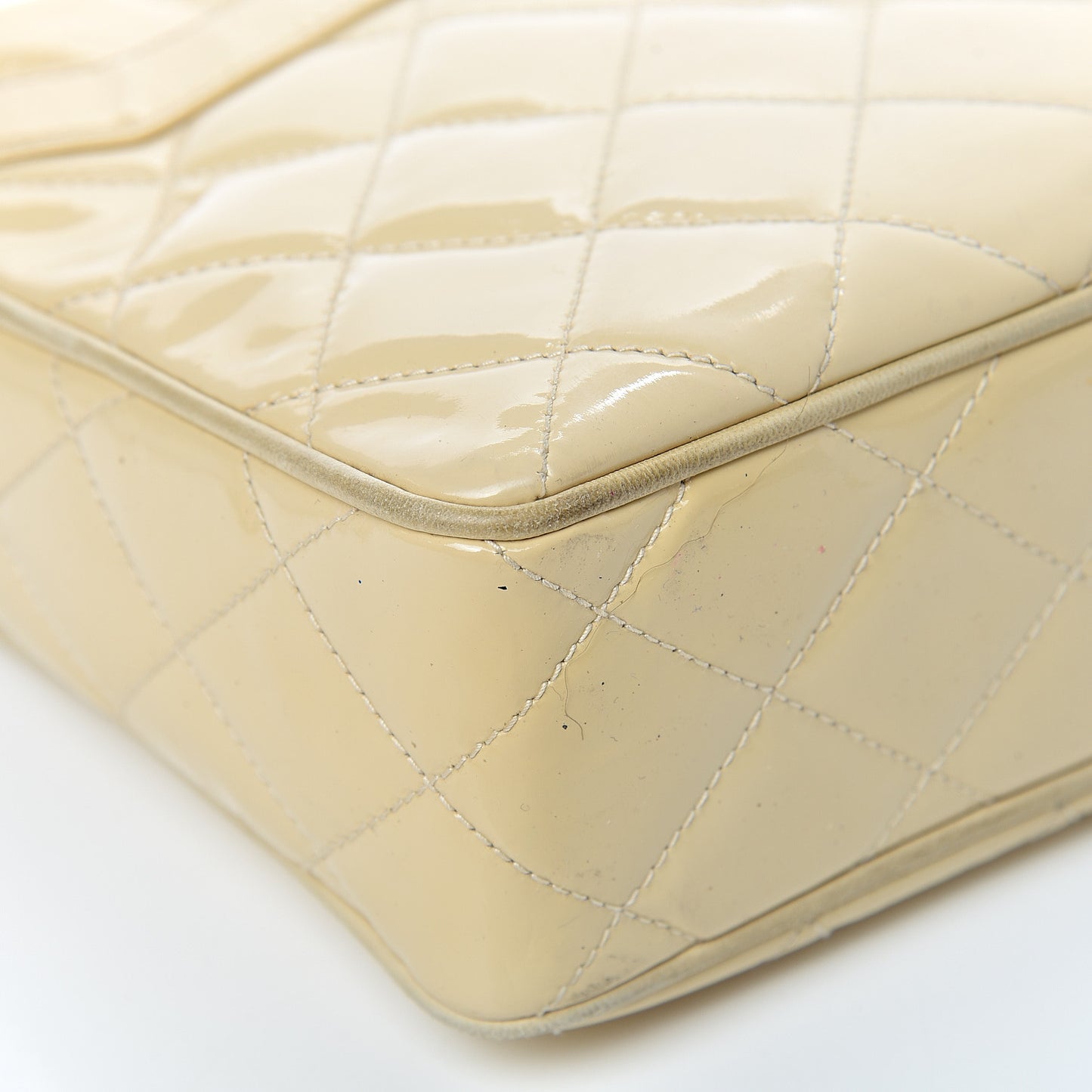Patent Quilted Tassel Camera Case Beige