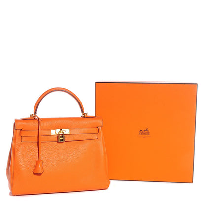 Hermes Taurillon Clemence Kelly Retourne 32 Orange 5 of 25