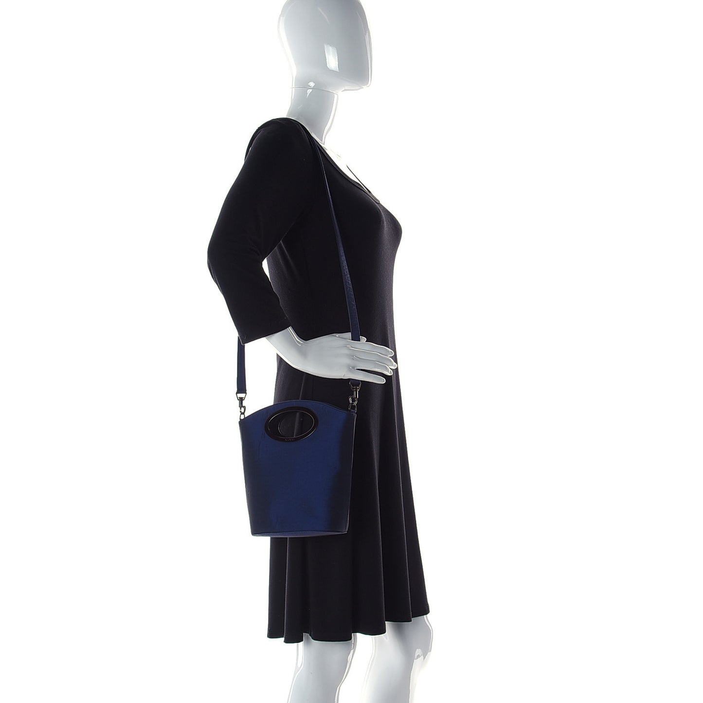 Iridescent Nylon Punch Top Handle Handbag Navy