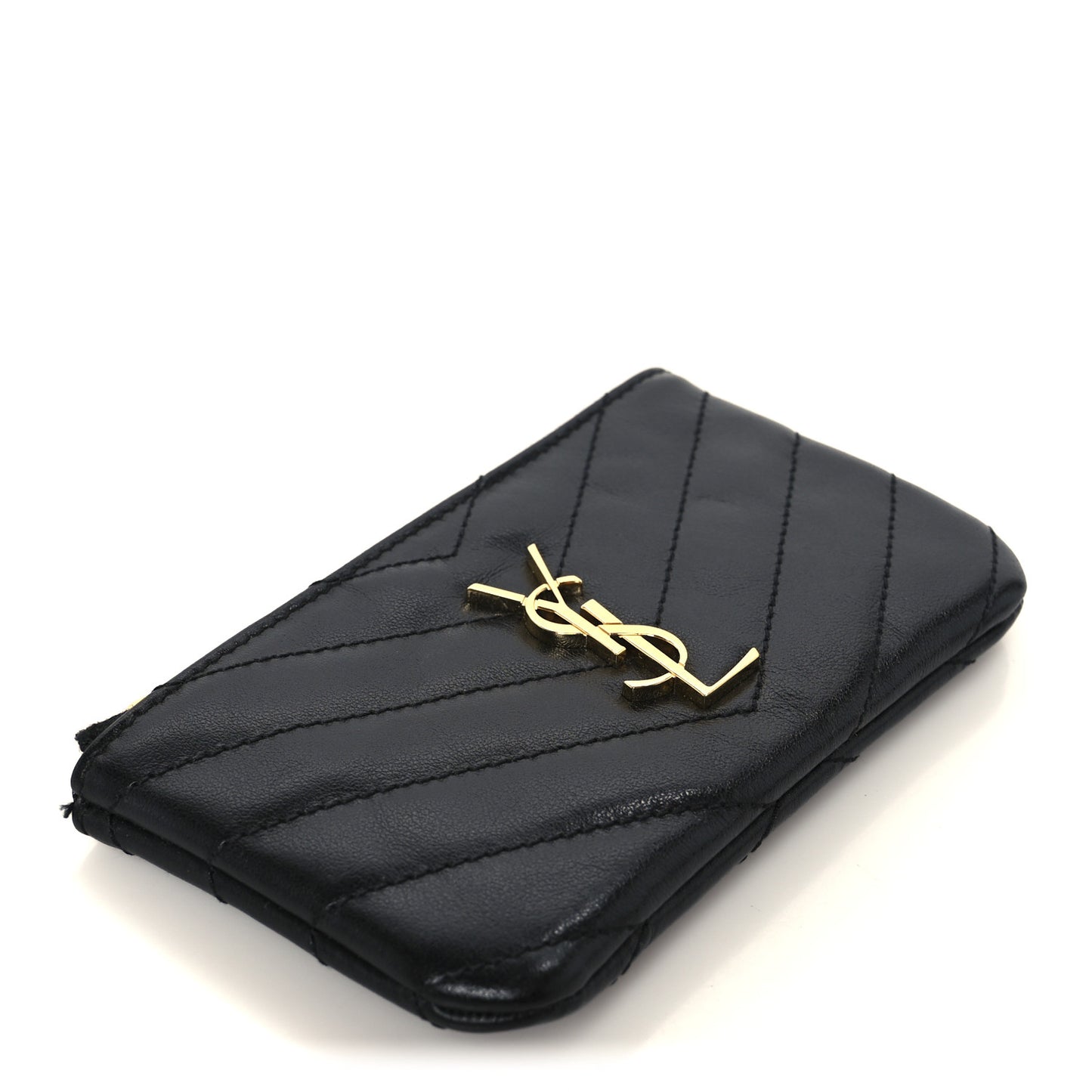 Calfskin Matelasse Monogram Key Pouch Black