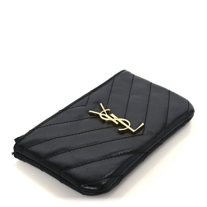 Saint Laurent Calfskin Matelasse Monogram Key Pouch Black 4 of 9