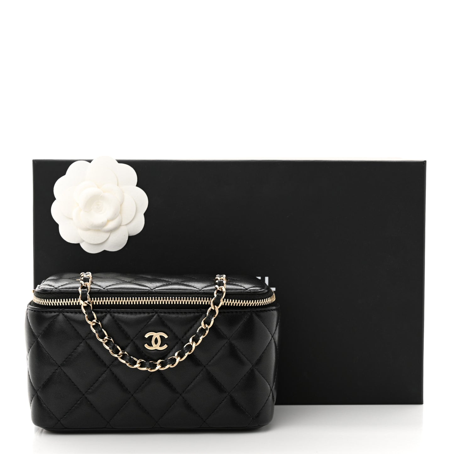 Caviar Quilted Small Vanity Case With Chain Black