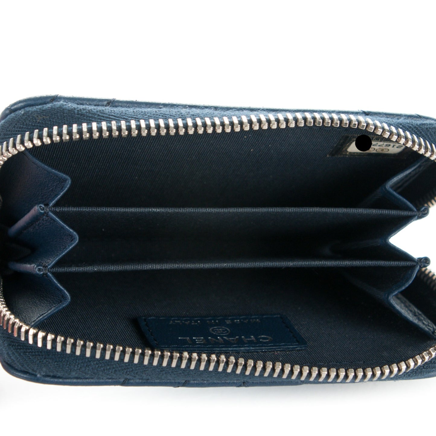 Lambskin Chevron Zip Around Coin Purse Wallet Blue