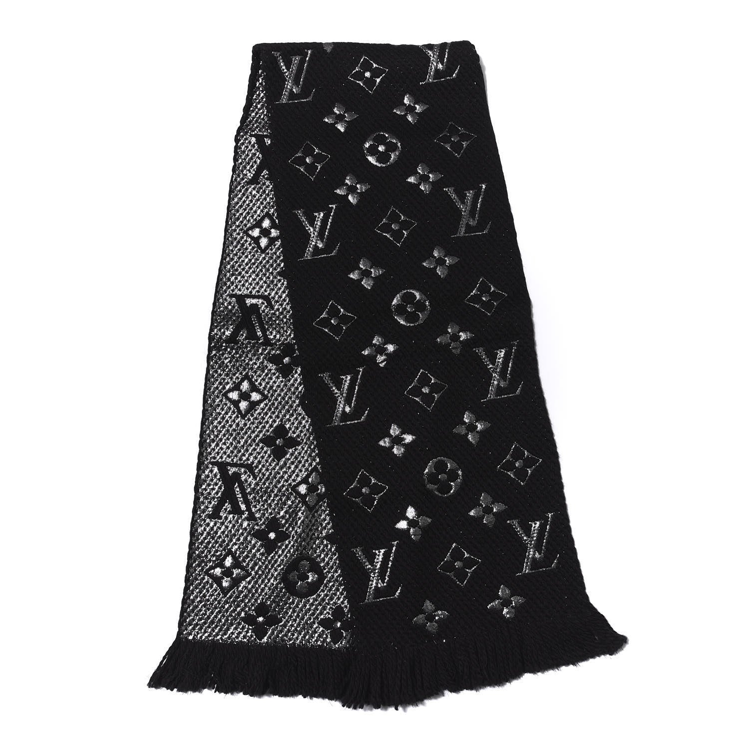 Louis Vuitton Wool Silk Logomania Shine Scarf Black 2 of 3